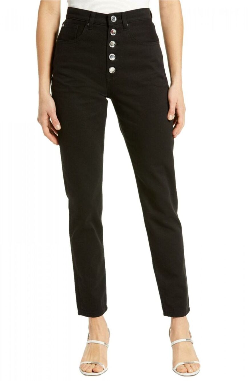 WeWoreWhat The Danielle Crystal Straight Jeans Black 26 NEW FLAWED